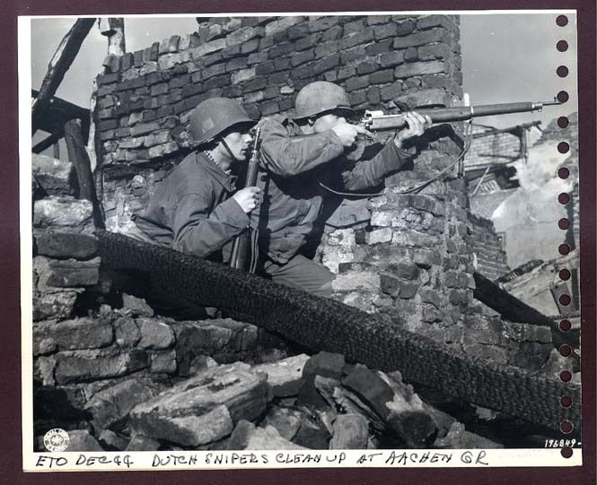 WWII Dutch Snipers Fire at Germans Battle of Aachen  