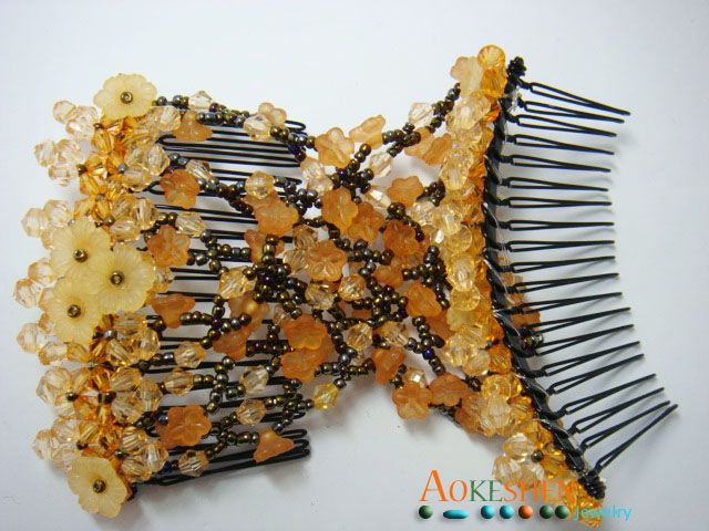   Flower Easy Stretch Double Beads Hair Comb Magic Jewelry Clip J09E