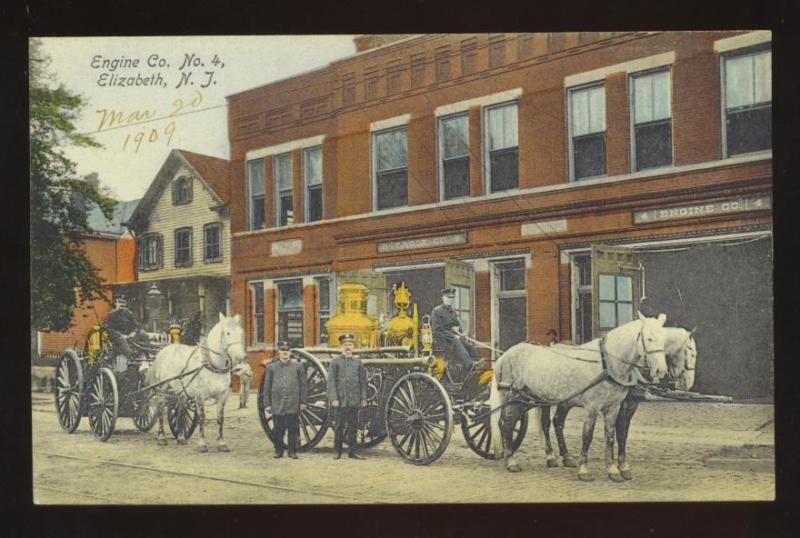 ELIZABETH NJ ENGINE CO. #4 FIREMEN EQUIPMENT c. 1910s  