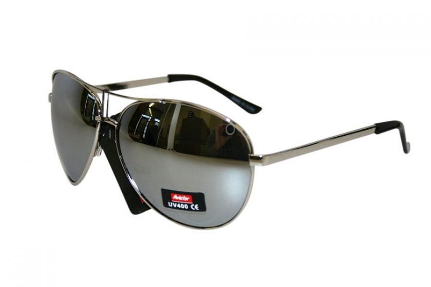 Brand New Aviator Sunglasses Full Silver Mirror Top Av Uv 400 Metal 