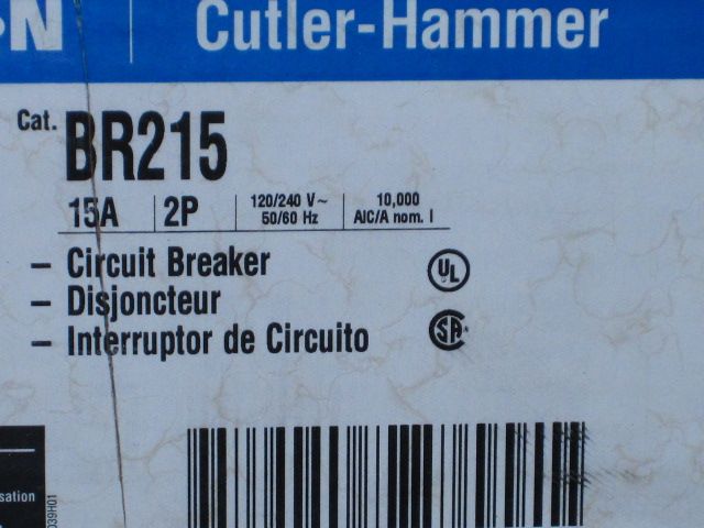 CUTLER HAMMER 2 POLE 15A 120/240V CIRCUIT BREAKER BR215  