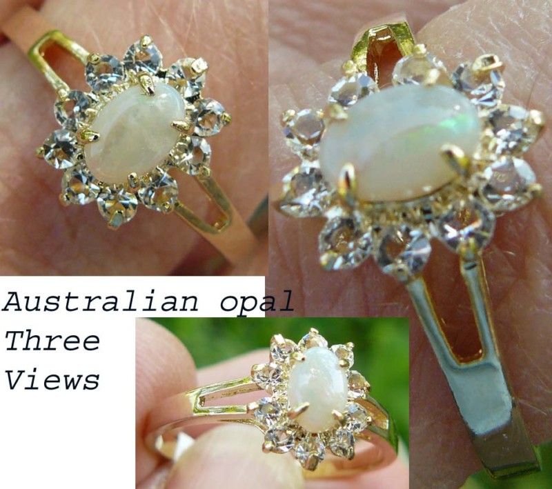 Australian Opal CZ(simulated stone) Ring HGE Gold Plate  