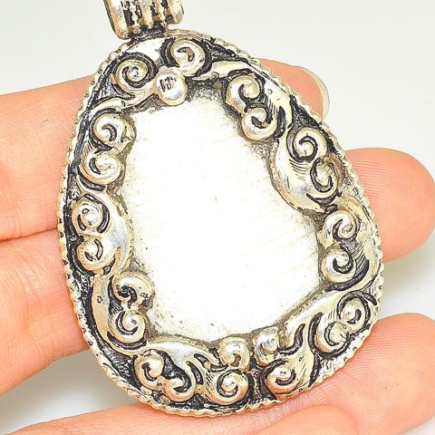 BOLD Sterling Silver NAGALAND SHELL Tibetan Pendant  