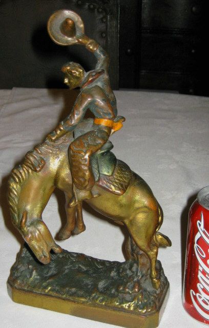   POMPEIAN BRONZE COWBOY HORSE ART SCULPTURE STATUE BOOKEND DOORSTOP