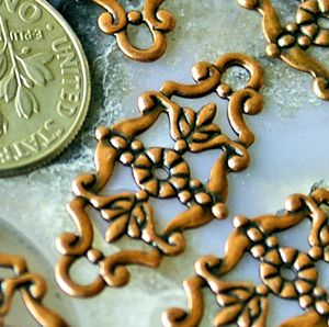 Antique Copper Plate Brass Filigree Embellishment Wrap Connector 27mm 