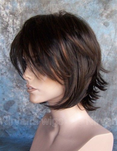 Brown w Auburn highlights Layered Women Short Flip Wig  