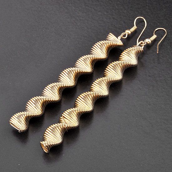 Fashion Dangle Earrings,Gold tone Twisted Columns Drop  