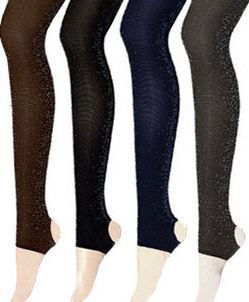 Opaque Glitter Stirrup Tights  Black, Navy, Grey, Brown  