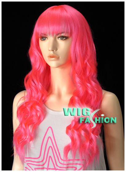 Anime Cosplay Wig Long Curly Hot Pink Hair Wigs LH32  