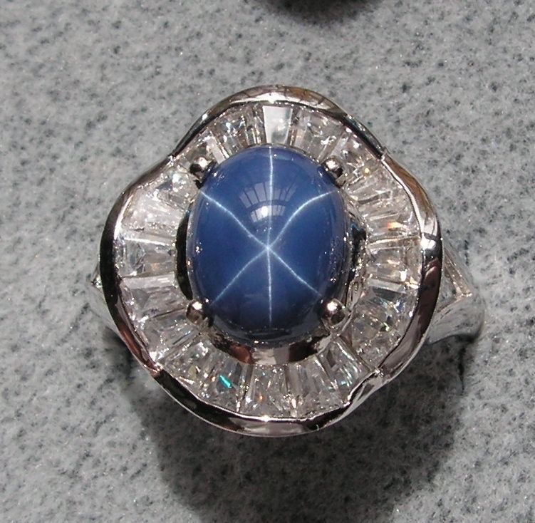 VINTAGE LINDE LINDY CF BLUE STAR SAPPHIRE CREATED RING  