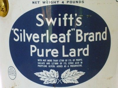 Vintage 4 Lb SWIFTS Silverleaf Brand Lard Tin w/ Handle  