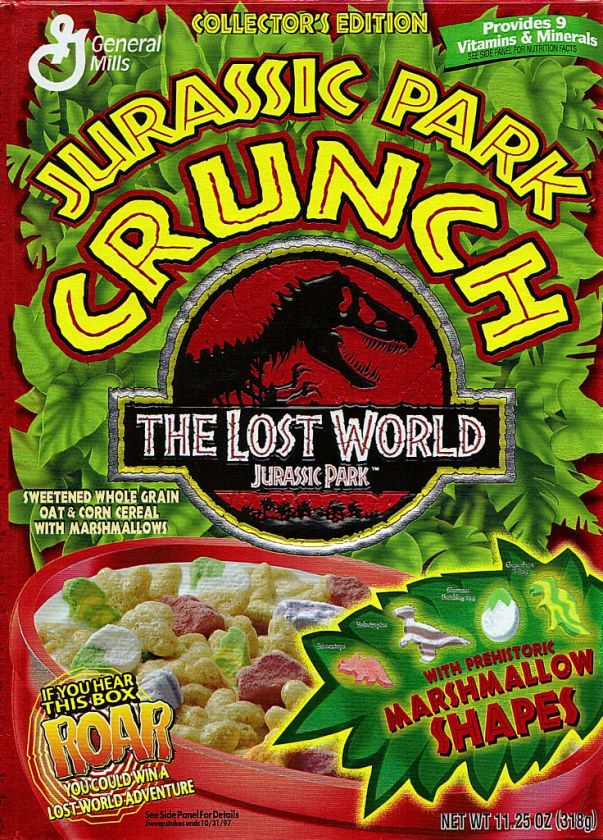 JURASSIC PARK CRUNCH CEREAL BOX ( FOIL) 1997 SHIPS FLAT  