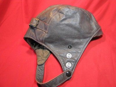 VINTAGE LEATHER FLIGHT CAP HELMET AVIATOR BIKER PILOT  