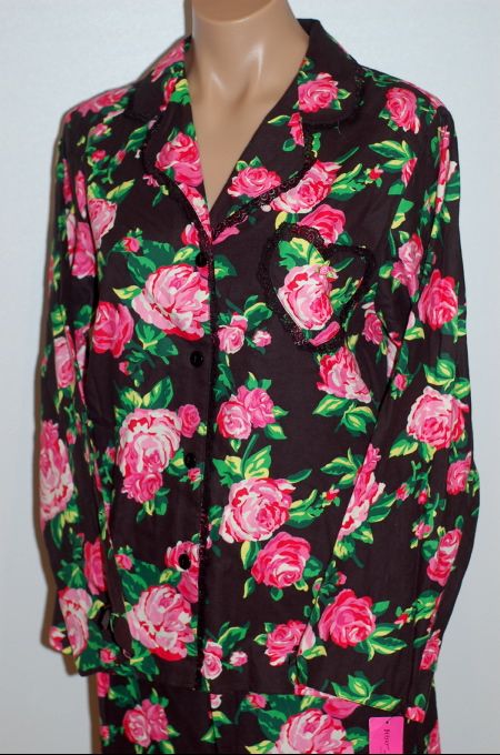   Victorias Secret Betsey Johnson Floral Flannel Pajama Set S  