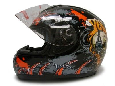 HEADPHONE SKULL BLACK FULL FACE MOTORCYCLE HELMET ~L  