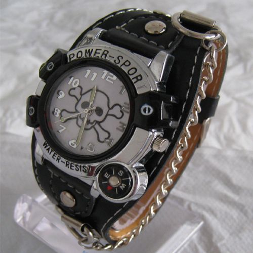 Skeleton Skull Head Boys Girls Power Sport Watch Chain  