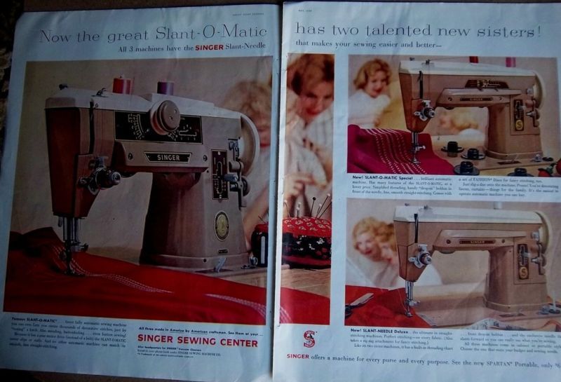 1959 Singer slant O Matic Sewing Machine New Sisters Ad  