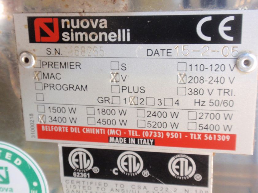 Nuova Simonelli MAC 2000V  2 Group Espresso Machine  