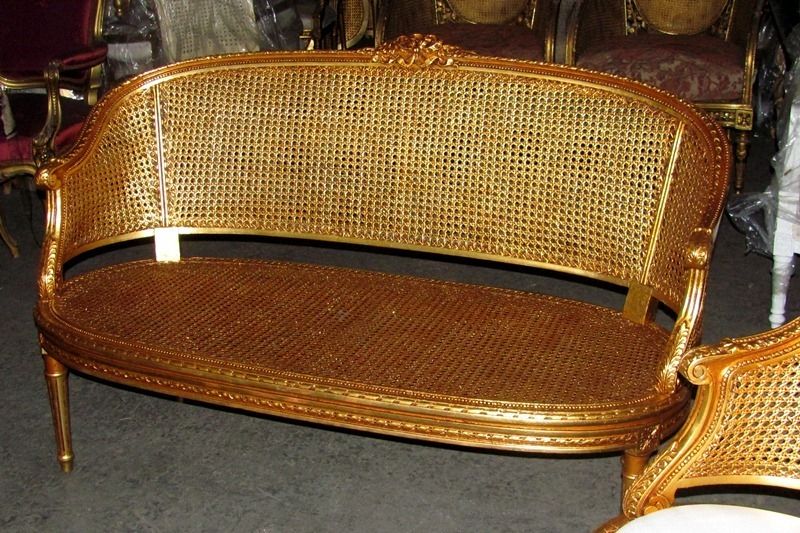   Vintage French Caned Cane Louis XVI Canapé Settee Sofa Ribbon Crest