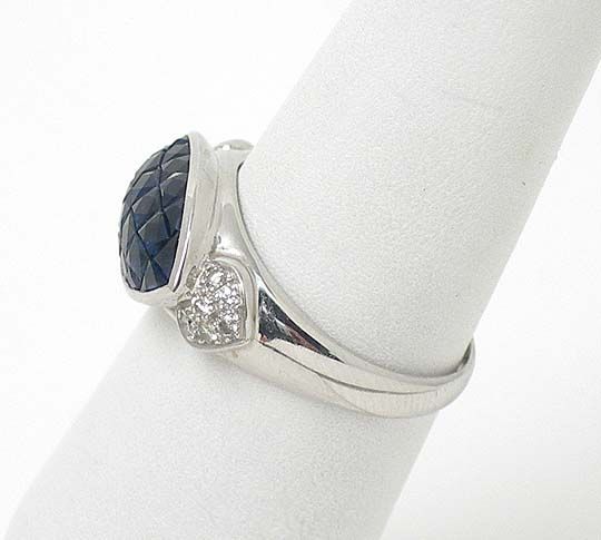 STYLISH 18k WG INVISIBLE SET SAPPHIRES DIAMONDS RING  