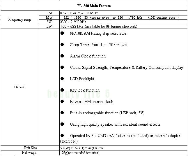 1pc Tecsun PL 360 PLL AM FM with ETM DSP Receiver PL360  