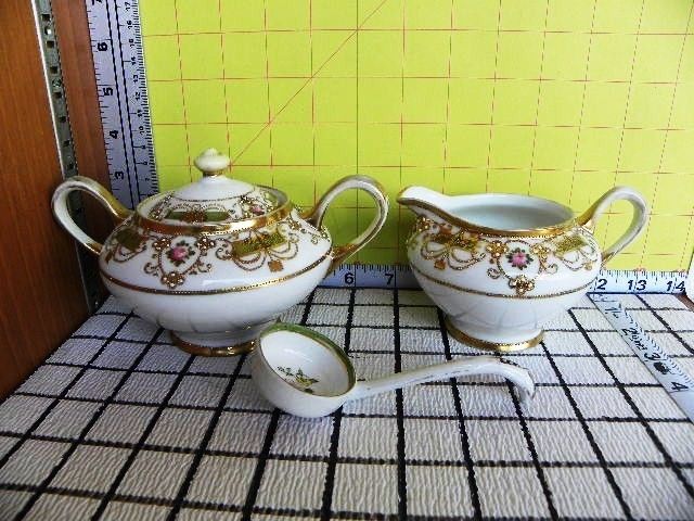 ANTIQUE NIPPON CREAMER & SUGAR ROYAL CROCKERY BEADING  