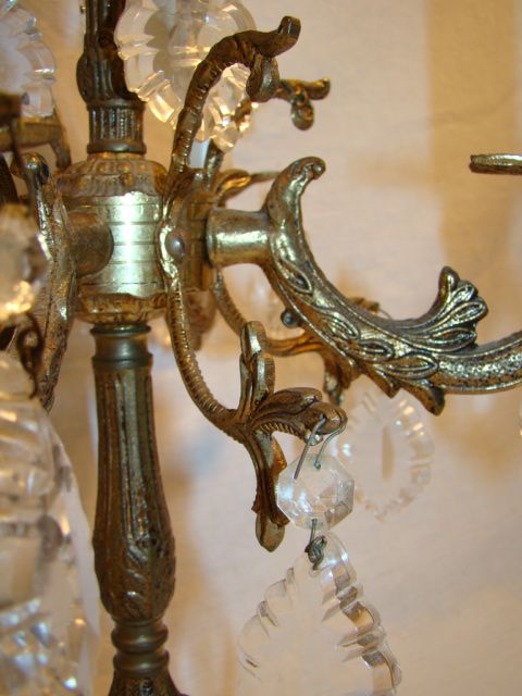   ITALIAN Brass CANDELABRA Hanging CRYSTAL Victorian MANSION Lamp  