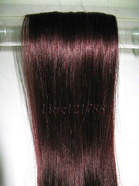 20 CLIP IN HUMAN HAIR EXTENSIONS,BROWN PURPLE 99J,100g  