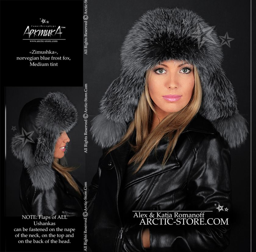 NAFA Silver Black Fox Fur Hat Ushanka Bomber Trapper  