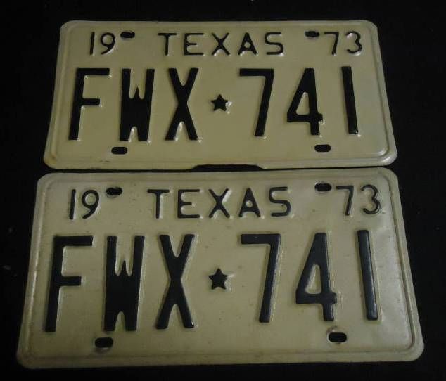 1973 Matching Pair of TEXAS LICENSE PLATES TX 73  