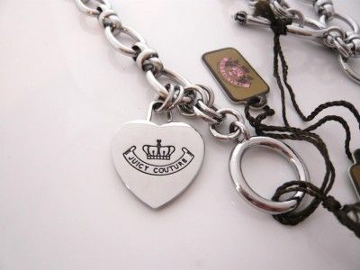 Auth Juicy Couture Silver Heart Starter Chain Necklace and Bracelet 