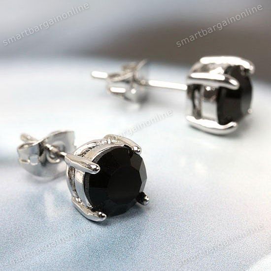 2PC Black Cubic Zirconia Ear Stud Free Nickel Earring Unisex Fashion 