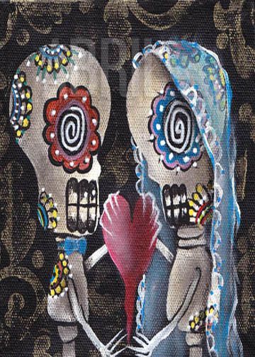 Print Painting SKULL FOLK DAY OF THE DEAD SUGAR HEART  