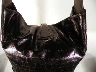   & Bourke Croco Embossed Leather Logo Lock Hobo Handbag~Black  