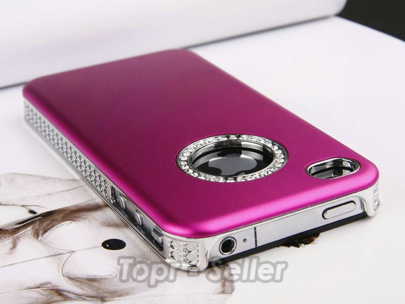 Rose Red Luxury Bling Diamond Case Cover For iPhone 4 4S 4G + Free 
