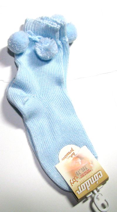 Infant Toddler Girls Socks Pom Pom Dressy Sock Blue  
