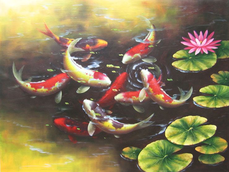 Koi Gold fish, 36x48 HIGH QUALITY OIL PAINTING  