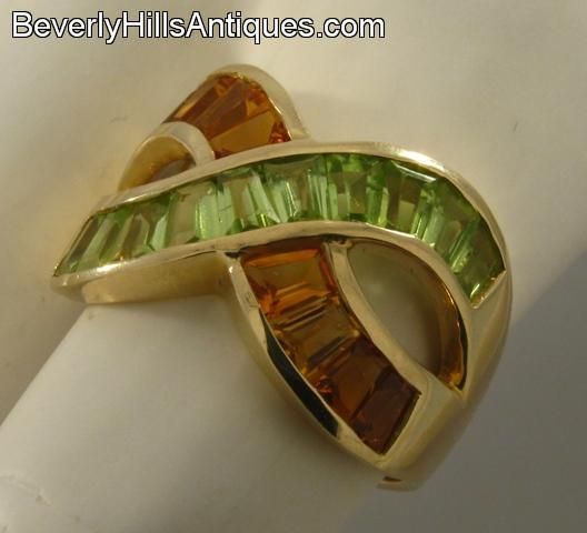 Beautiful Citrine & Peridot 14k Yellow Gold Ring  