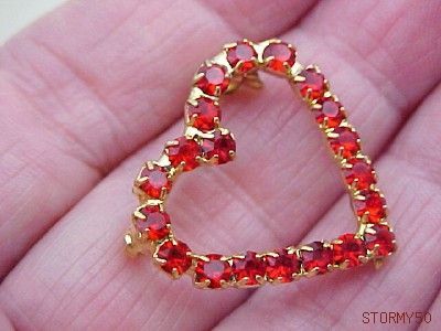 VALENTINE PRONG SET RED RHINESTONE HEART PIN BROOCH  