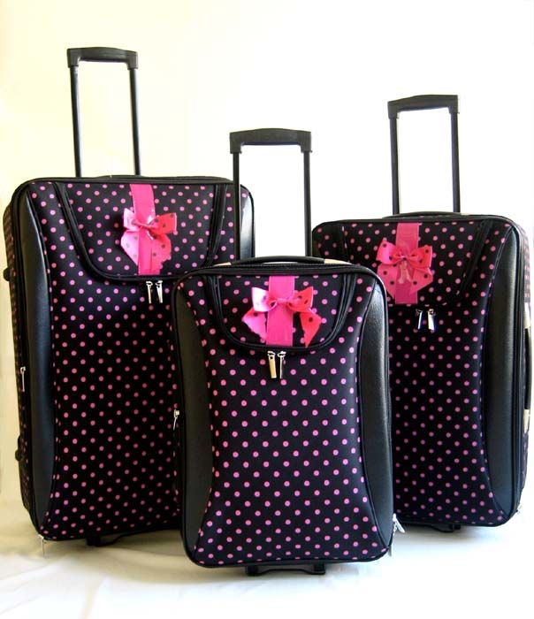 Piece Luggage Set Travel Bag Pink Dots Rolling Wheel  