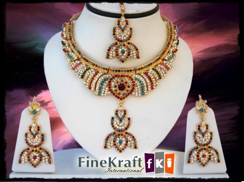   BOLLYWOOD DESIGNS KUNDAN LOTUS STYLE NECKLACE SETS JEWELRY / JEWELLRY