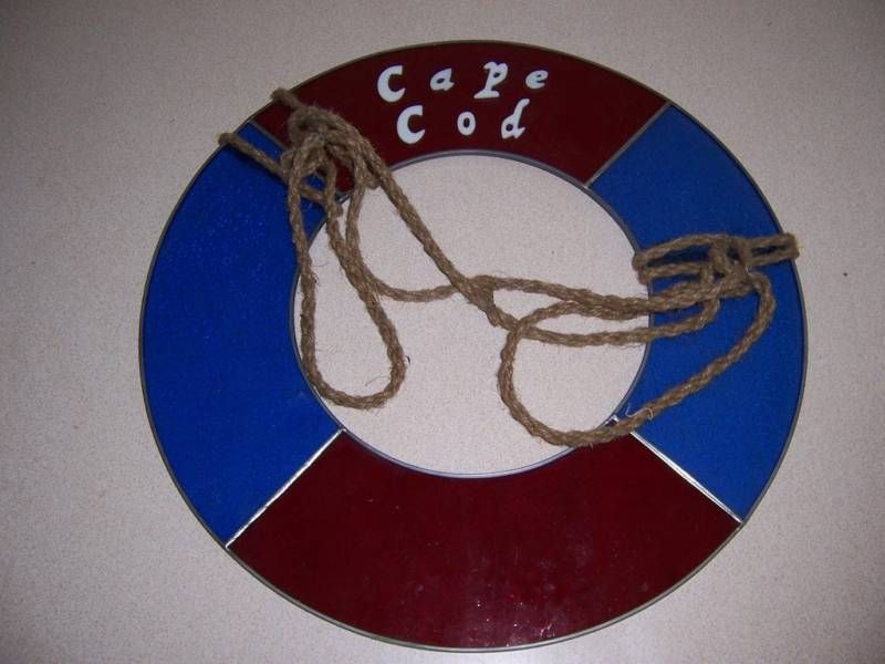 NAUTICAL STAINED GLASS CAPE COD LIFE BUOY WALL PLAQUE  