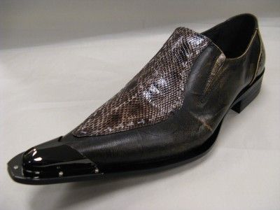 New Brown Mens Fiesso Pointed Slipon Metal Toe Snake Print FI 6594 