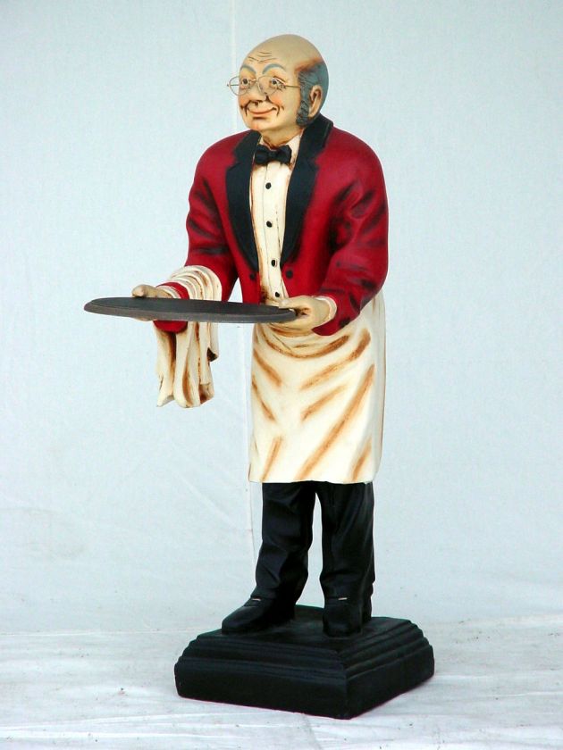   Statue   Old Man Waiter Butler Holding a Serving Tray   3 ft.  