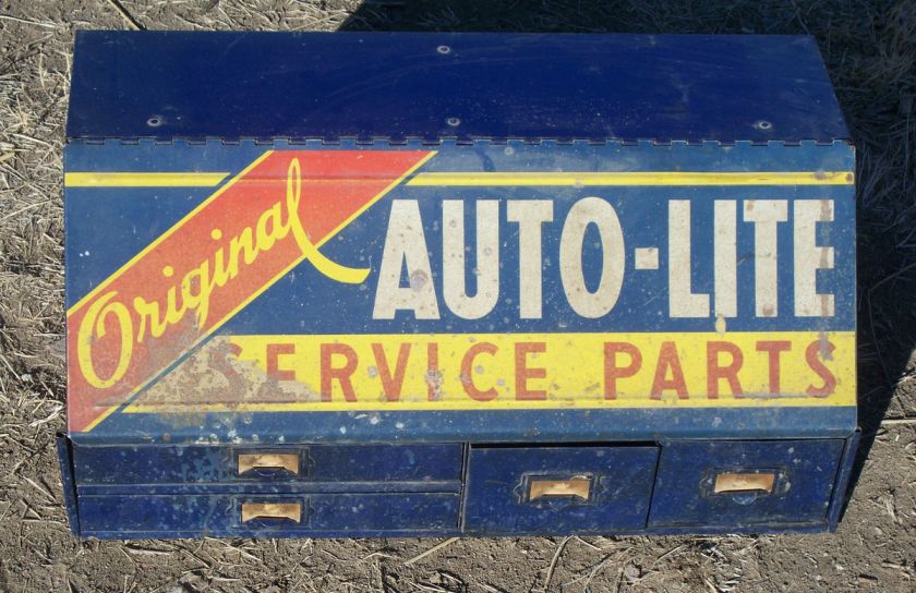 Vintage Industrial Auto Lite Advertising Tool Box Cabinet Garage 1950s 