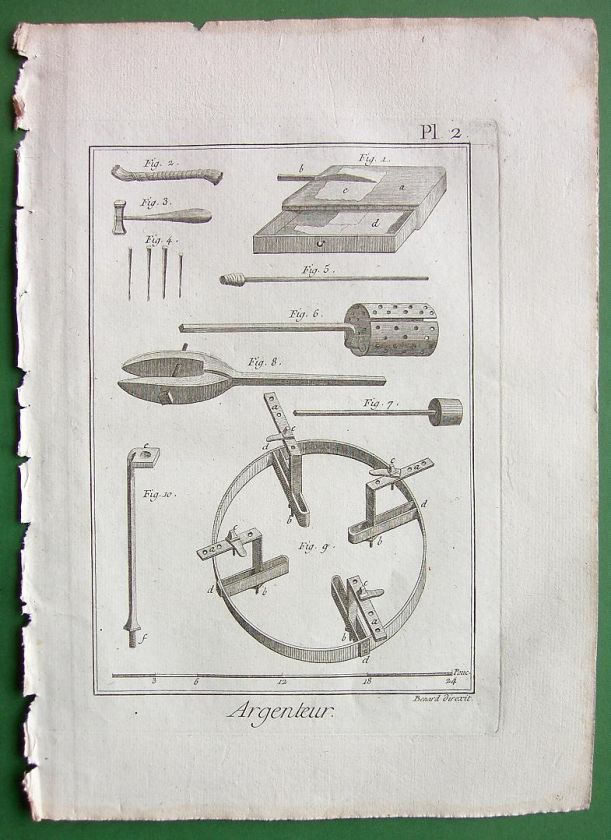 SILVERSMITH Tools  1783 Antique Print Copperplate  