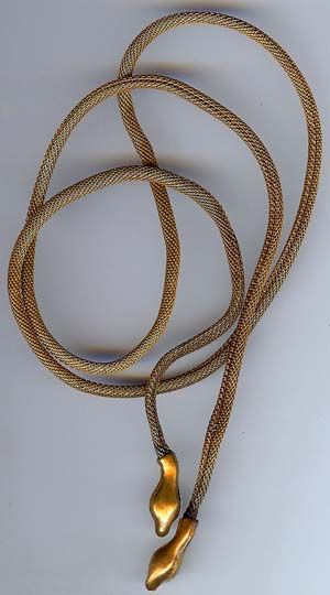 VINTAGE 1920S ART DECO BRASS SNAKE HEAD ROPE NECKLACE  