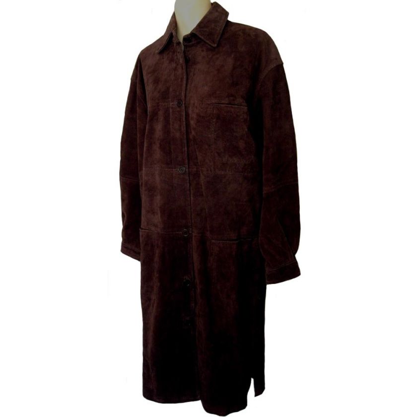 WESTERN Vintage Rawhide Suede Leather Duster Coat Dress M  