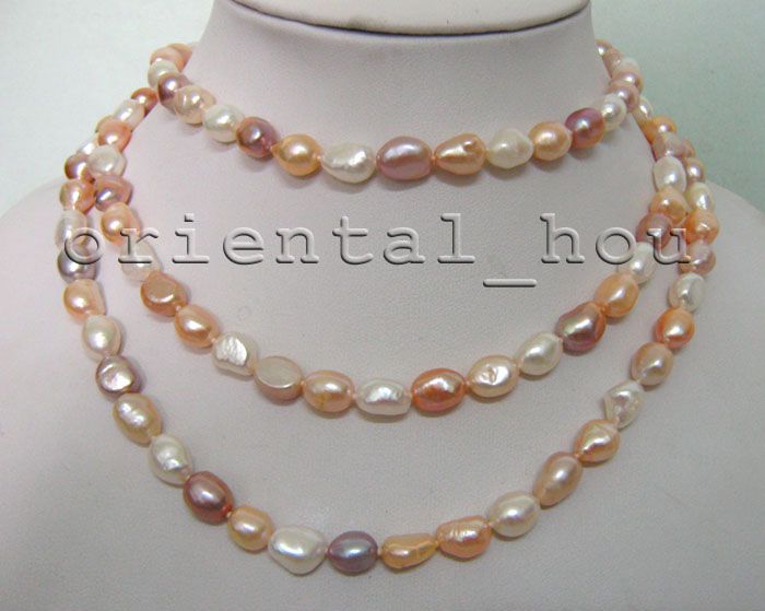 Long 48inch Natural White Pink Purple 8 10mm Freshwater Pearl Jewelry 