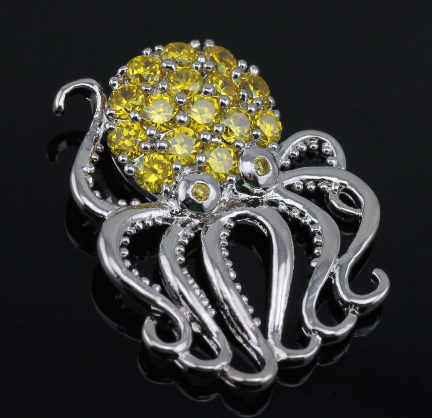 NP65 Citrine Octopus Ladys Gemstone Silver Pendant Fashion Jewelry 